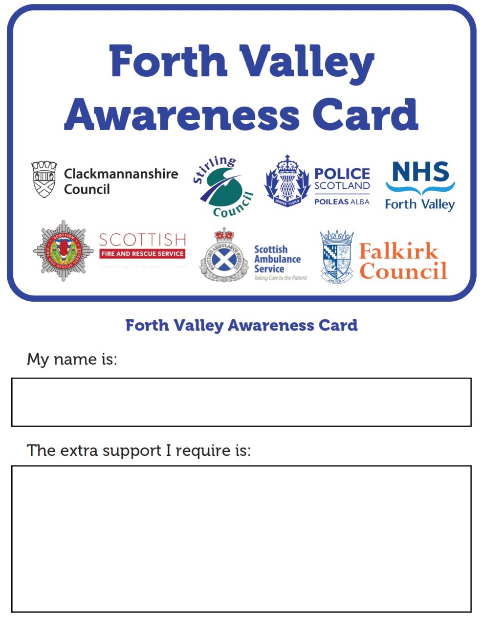 NHS Forth Valley Awareness Cards Launched In Forth Valley