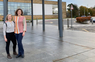 Aino Lindstrom and Sarah Paeth are pictured outside the entrance of Forth Valley Royal Hospital.