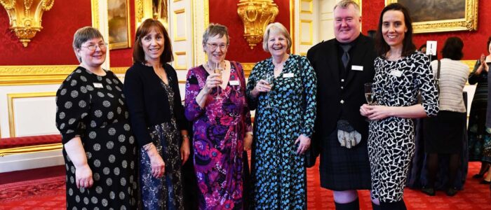 Kay Mair, NHS Forth Valley Parkinson's Nurse Specialist (far left) attends St James’ Palace for royal afternoon tea