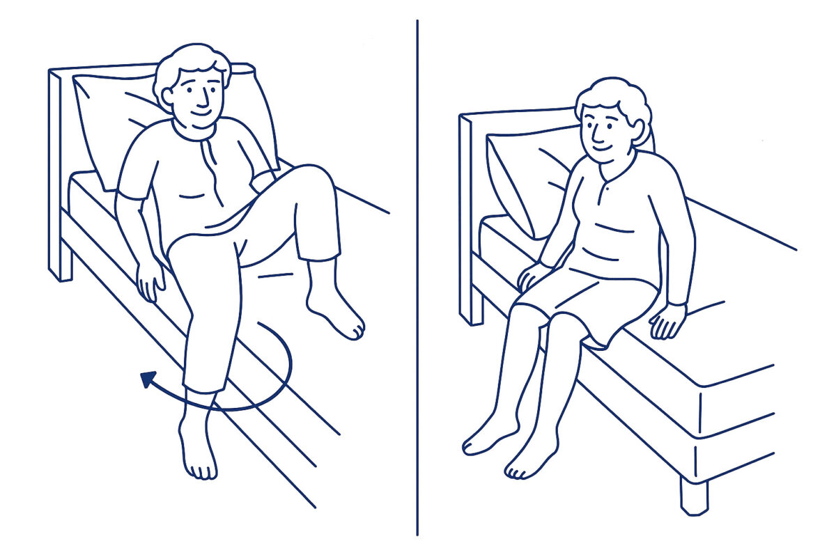 How to get into and out of bed by moving legs first