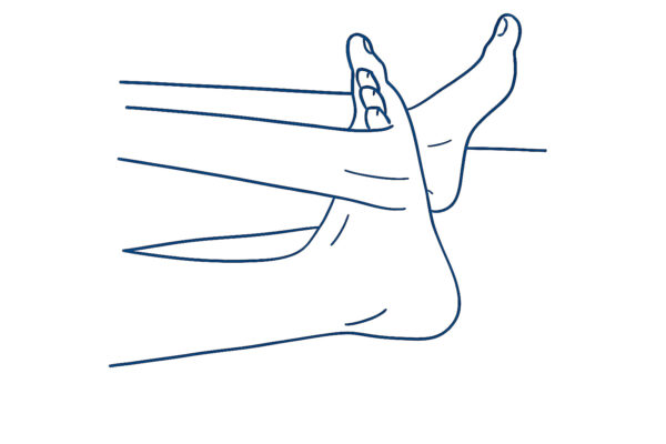 Sit with your legs supported and your knee straight. Put a towel around the ball of your foot; gently pull your foot towards you feeling a stretch in your calf/ankle. Hold for 20-30 seconds and repeat 5 times.